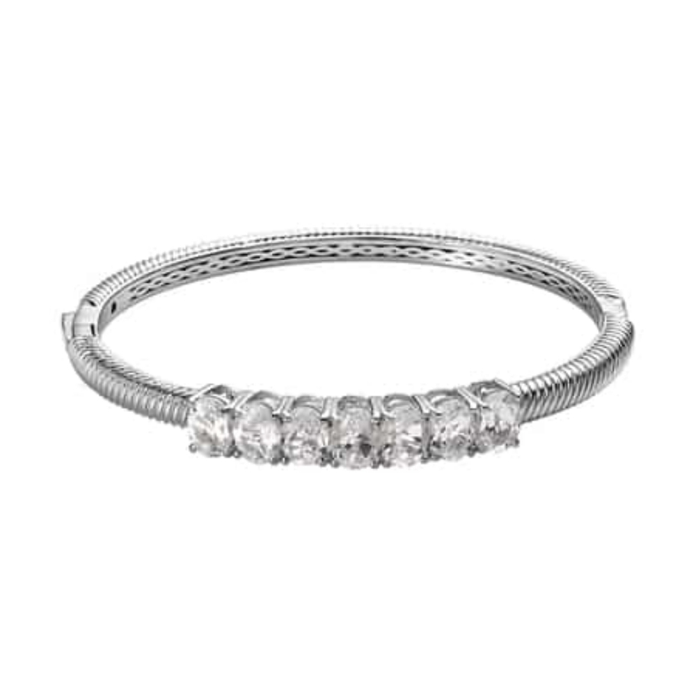 White topaz bangle bracelet in platinum bond. 11.40 ctw and 8" wrist. - Picture 2 of 4